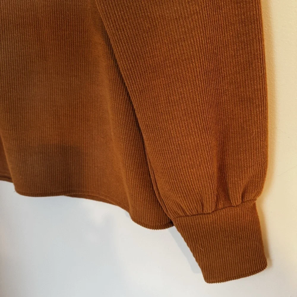 Madewell Ottoman Rib Puff Sleeve Square Neck Sweater In Brown Dried Cedar Sz XL